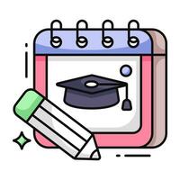 Pencil with calendar and mortarboard, icon of study timetable vector
