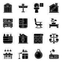 Pack of Furnishing Solid Icons vector