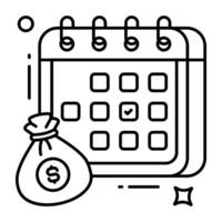 ícono de dinero con calendario, diseño plano del día de pago vector