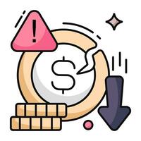 Editable design icon of dollar value decrease vector