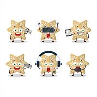 Cookies snow cartoon character are playing games with various cute emoticons vector