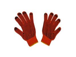 Orange work gloves with rubber protector on a white background photo