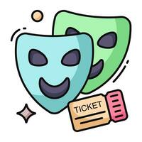Happy and sad face mask, theater masks icon vector