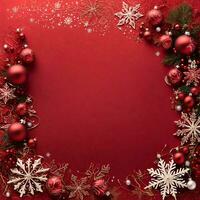 Christmas background with baubles and snowflakes with blank text space by ai generated photo