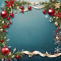 Christmas background with baubles and snowflakes with blank text space by ai generated photo