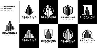 Modern abstract line building property logo design set vector