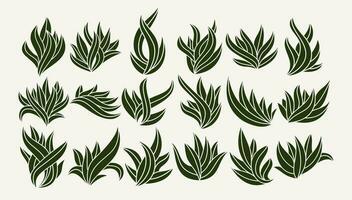 Flat organic grass leaf icon logo design bundle vector