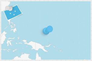 Map of Micronesia with a pinned blue pin. Pinned flag of Micronesia. vector