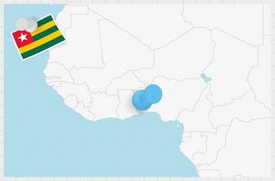 Map of Togo with a pinned blue pin. Pinned flag of Togo. vector