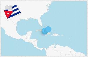 mapa de Cuba con un clavado azul alfiler. clavado bandera de Cuba. vector