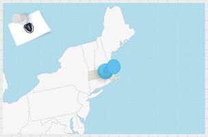 Map of Massachusetts with a pinned blue pin. Pinned flag of Massachusetts. vector