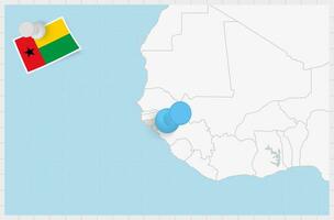 mapa de guinea-bissau con un clavado azul alfiler. clavado bandera de guinea-bissáu. vector