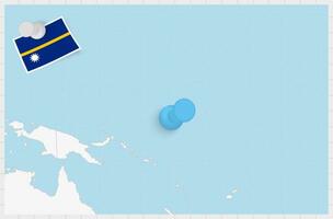 mapa de nauru con un clavado azul alfiler. clavado bandera de nauru vector