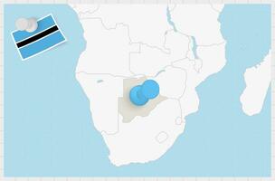 Map of Botswana with a pinned blue pin. Pinned flag of Botswana. vector