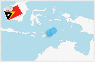 Map of East Timor with a pinned blue pin. Pinned flag of East Timor. vector