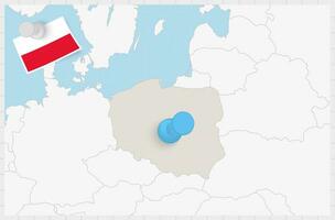 Map of Poland with a pinned blue pin. Pinned flag of Poland. vector