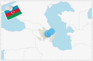 Map of Azerbaijan with a pinned blue pin. Pinned flag of Azerbaijan. vector