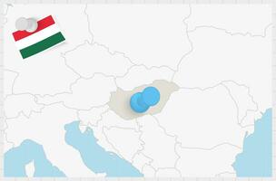 Map of Hungary with a pinned blue pin. Pinned flag of Hungary. vector