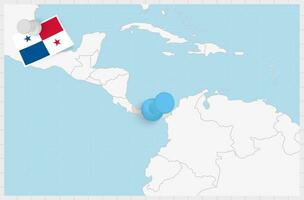 Map of Panama with a pinned blue pin. Pinned flag of Panama. vector