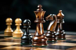 Wooden chess pieces on a chessboard. Closeup. Chess pieces on the chessboard. closeup, AI Generated photo