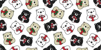 Bear seamless pattern Christmas vector polar bear Gift box Santa Claus hat scarf isolated cartoon repeat wallpaper tile background illustration doodle design