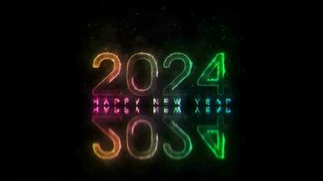 2024 Happy New Year colorful neon laser text animation video