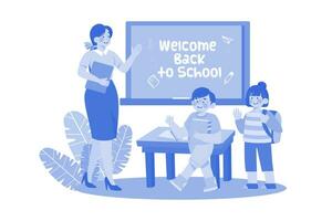 Teacher Welcomes Students Into The Class vector