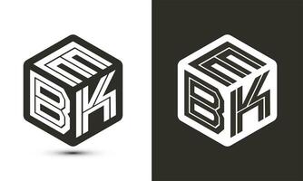 EBK letter logo design with illustrator cube logo, vector logo modern alphabet font overlap style.