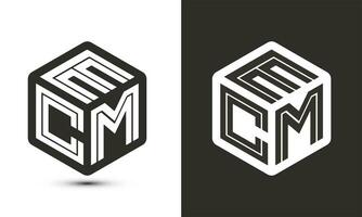 ecm letra logo diseño con ilustrador cubo logo, vector logo moderno alfabeto fuente superposición estilo.