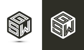 G S W letter logo design with illustrator cube logo, vector logo modern alphabet font overlap style. Premium Business logo icon. White color on black background