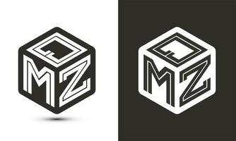 QMZ letter logo design with illustrator cube logo, vector logo modern alphabet font overlap style.