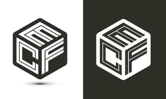 ECF letter logo design with illustrator cube logo, vector logo modern alphabet font overlap style.