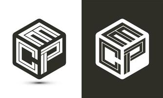 ECP letter logo design with illustrator cube logo, vector logo modern alphabet font overlap style.