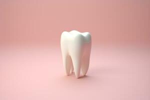 Cute 3D Tooth on Pastel Background - Dental Health Symbol.Created with Generative AI technology. photo