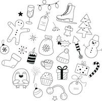 Vector set of New Year elements in doodle style