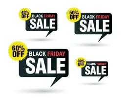 Black friday sale tag speech bubble. Sale 30, 40, 50, 60 off discount vector
