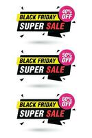 Black friday sale labels set. Super sale 40, 50, 60 off discount vector
