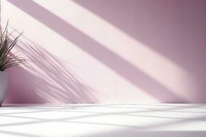 empty pastel purple background for product presentation with shadow and light from windows. generative ai. photo