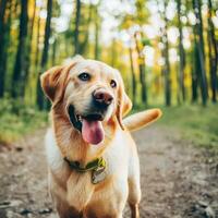 Cute Labrador puppy outdoors. AI Generated photo