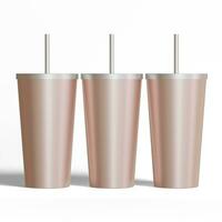 Tumbler mockup. Coffee glass, stainles steel thermo cup with lid and tube. metal mug template blank, thermal flask. Metal shaker design, reusable mixer blank. Insulated aluminum cup photo