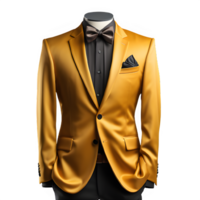 yellow tuxedo suit mockup on transparent background ,businessman suit png ,generative ai