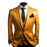 yellow tuxedo suit mockup on transparent background ,businessman suit png ,generative ai