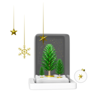 jul kub glas kupol med snö klot, jul träd, stjärna, snöflinga, konfetti. glad jul och festlig ny år, 3d framställa illustration png