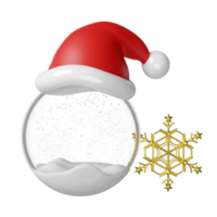 3d snow ball, ornaments glass transparent with santa claus hat, snowflake. merry christmas and happy new year, 3d render illustration png