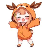 Cute Chibi Girl Wearing A Deer Hoodie AI Generative png