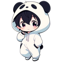 linda chibi chico vistiendo un panda capucha ai generativo png