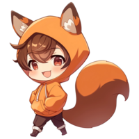 Cute Chibi Boy Wearing A Squirrel Hoodie AI Generative png