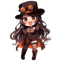 Cute Chibi Girl Wearing A Steampunk Outfit AI Generative png