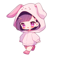 Cute Chibi Girl Wearing A Bunny Hoodie AI Generative png