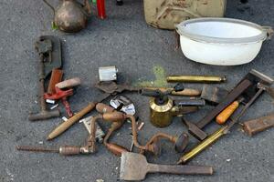 Old and antique items are sold at a flea market in Israel. photo